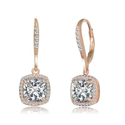 Brilliant Sterling Silver Asscher-cut and Halo CZ Drop Earrings