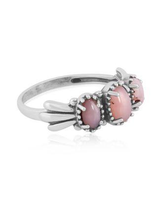 Sterling Silver Pink Opal 3-Stone Fan Ring, Size 11