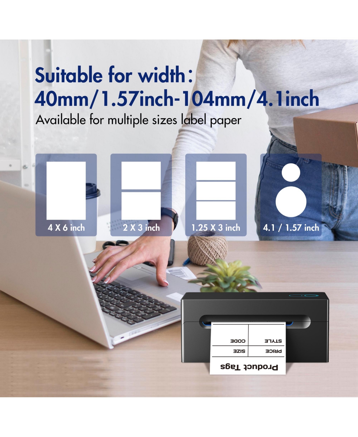 Bluetooth Thermal Shipping Label Printer, Wireless 4x6 Shipping Label Printer for Shipping Packages, Support Android, iPhone and Windows, Widely Used