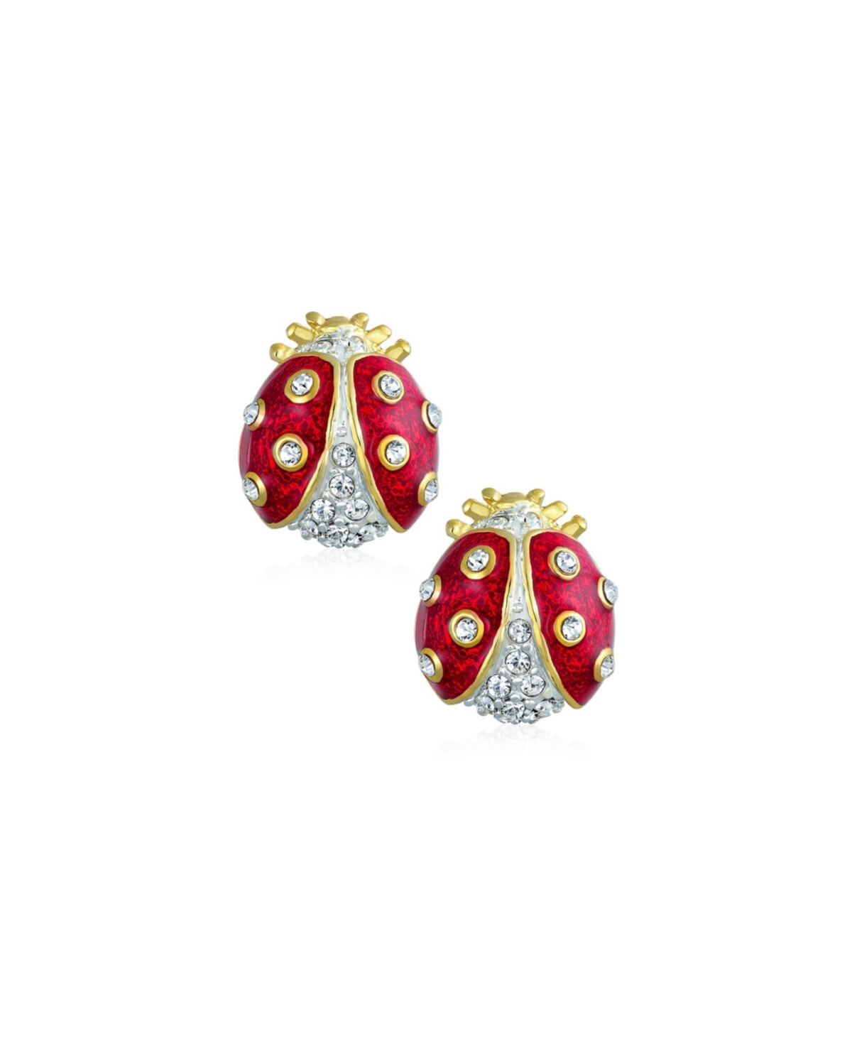 Set of 2 Lucky Ladybug Red Gold Plated Enamel Crystal Brooch Pin for Lapel - Red set