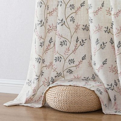 1 Piece Vanessa Floral Embroidered Linen Blend Semi Sheer Grommet Window Curtain Panel