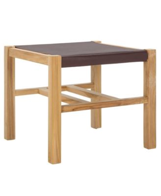 1 Pc Teak Wood & Leather Minimalist Multi-Use Ottoman Fully Assembled