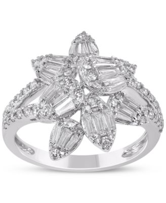 Diamond Flower Statement Ring (1 ct. t.w.) in 14k White Gold