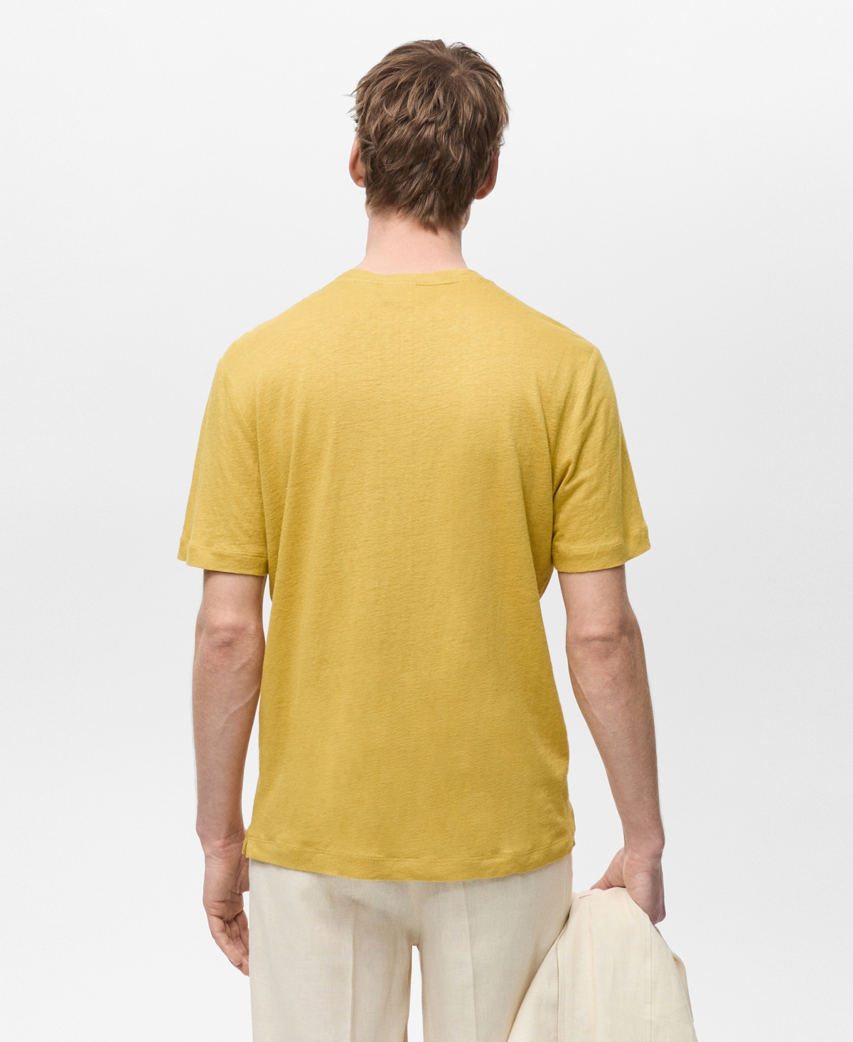 Mango Slim Fit Linen Blend T-shirt In Yellow