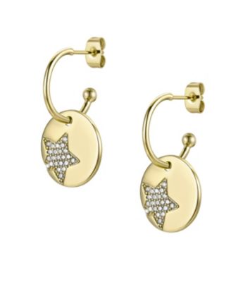 14k Gold Plated with Cubic Zirconia Star Medallion Charm C-Hoop Earrings