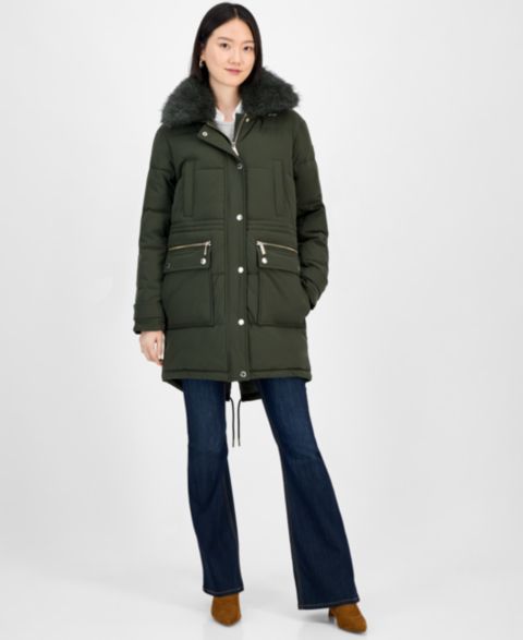 Женские куртки MICHAEL Michael Kors Michael Kors Women's Faux-Fur-Trim Hooded Puffer Coat