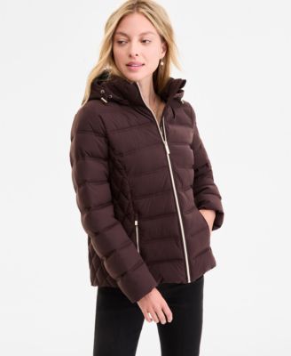 Michael Kors Michael  Womens Hooded Packable Puffer Coat Exclusively At Macys P Xxs Xxl In Burgundy