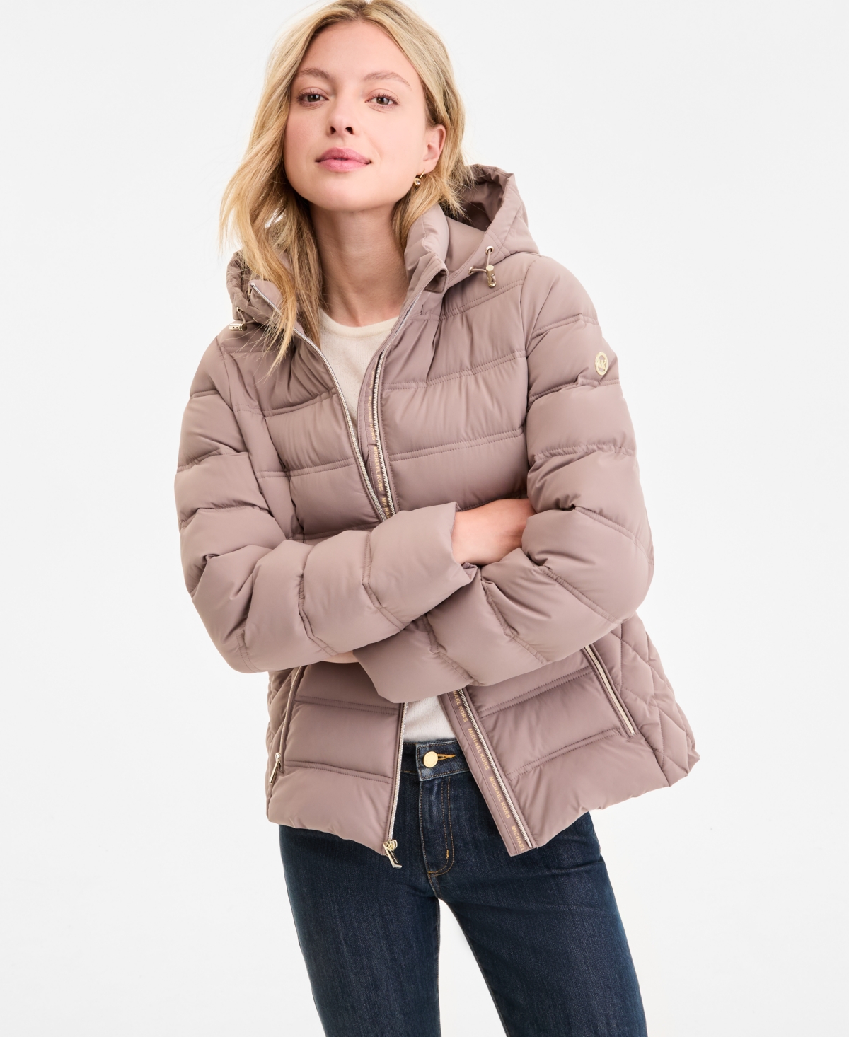 Michael Kors Michael  Plus Size Faux-fur-trim Hooded Puffer Coat In Pink