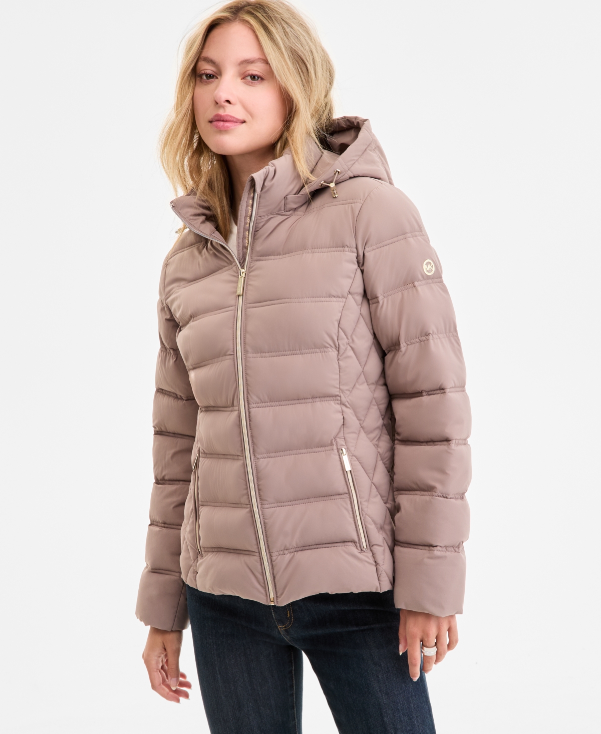 Michael Kors Michael  Plus Size Faux-fur-trim Hooded Puffer Coat In Pink