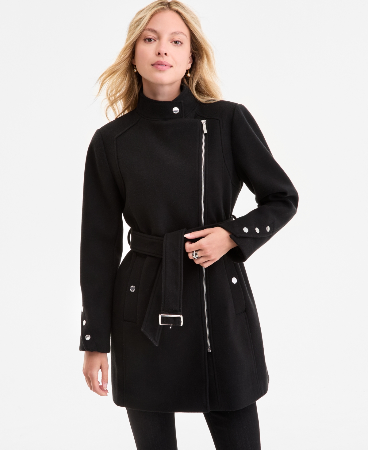 Michael Kors Michael  Women's Asymmetric Belted Coat, Exclusively At Macy's In Black