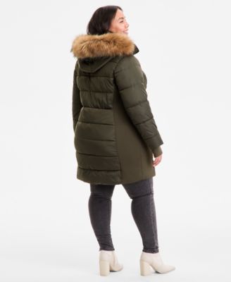 Plus Size Faux-Fur-Trim Hooded Puffer Coat, Exclusively at Macy's