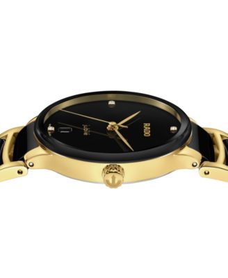 Women's Swiss Centrix Diamond Accent Black Ceramic & Gold PVD Stainless Steel Bracelet Watch 35mm