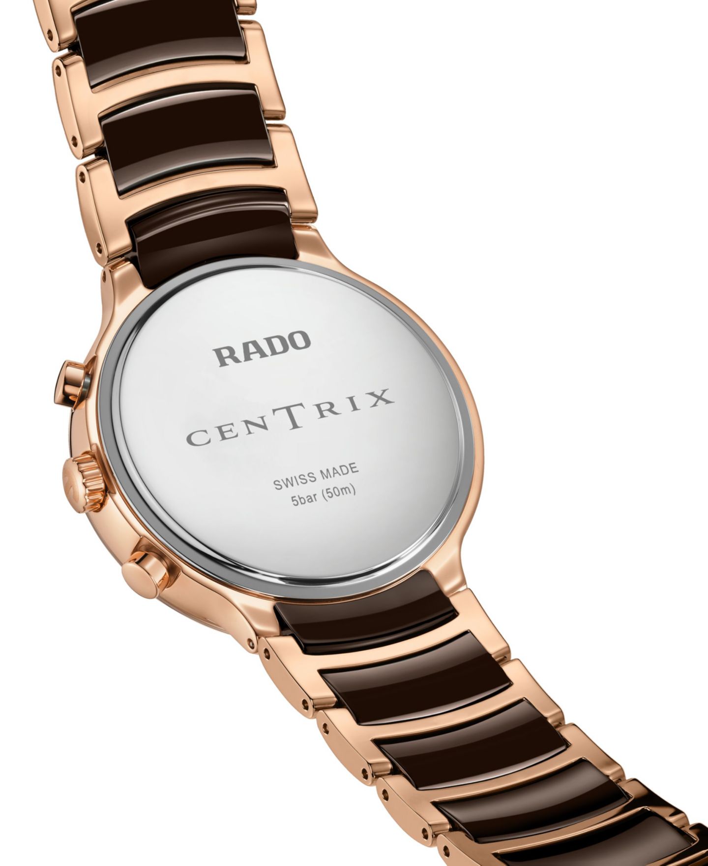 Часы Rado Unisex Swiss Chronograph Centrix Brown Ceramic & Rose Gold PVD Stainless Steel Bracelet Watch 41mm — фото 3