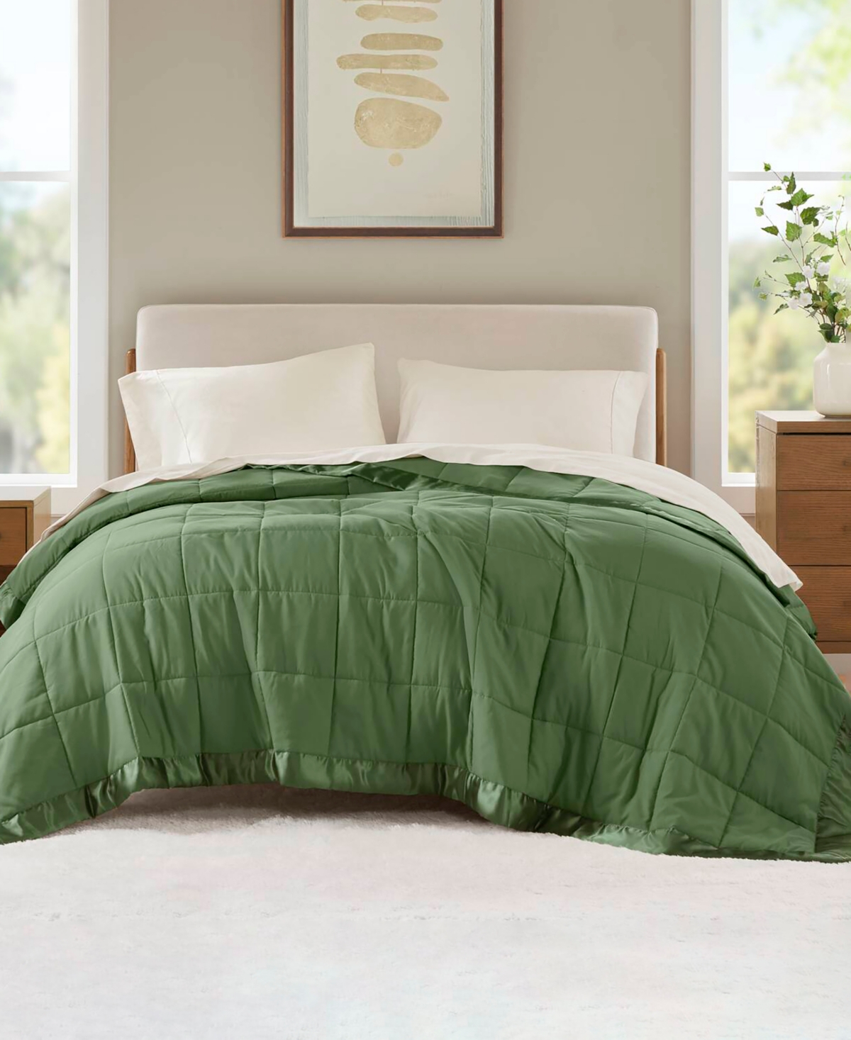 Madison Park Windom Lightweight Down Alternative Satin Trim Blanket, King In Green