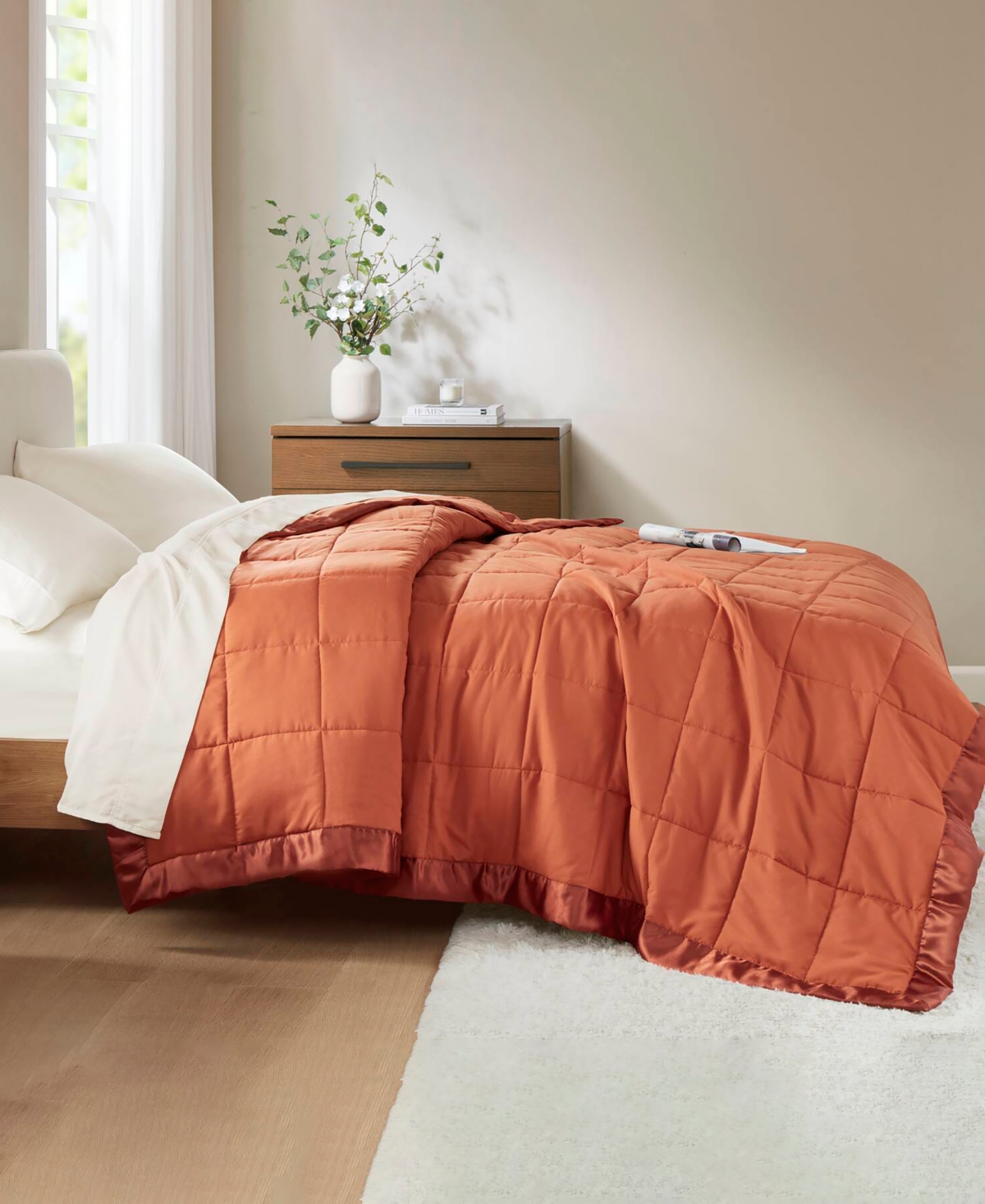 Madison Park Windom Lightweight Down Alternative Satin Trim Blanket, Twin In Orange
