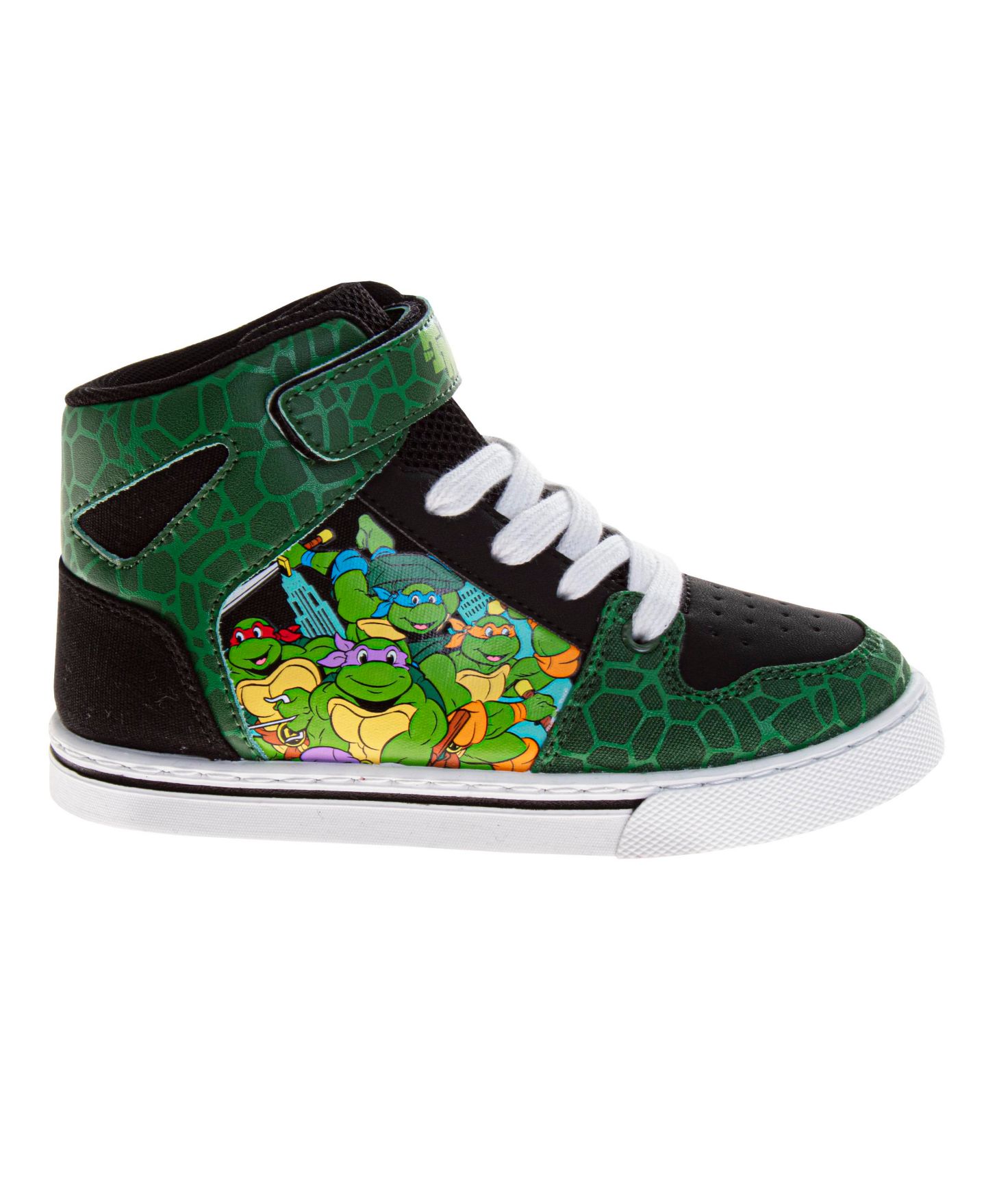 Кроссовки Nickelodeon Teenage Mutant Ninja Turtles Vintage HighTop Sneakers Fun, RetroStyle Footwear (Little Kid Size 12 / Big Kid Sizes 13-4) для мальчиков, цвет: Зелёный / Чёрный — фото 2