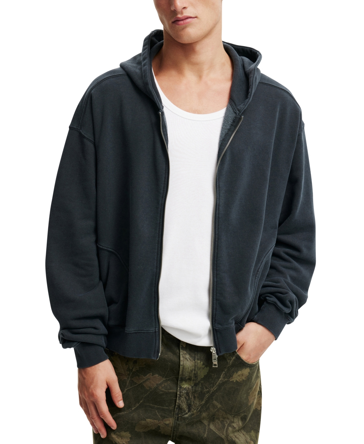 Shop Cotton On Men's Cropped Zip Up Hoodie