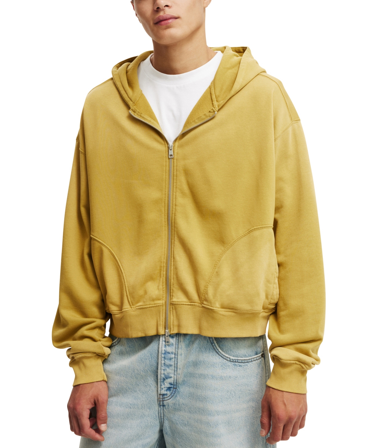 COTTON ON MEN'S CROPPED ZIP UP HOODIE