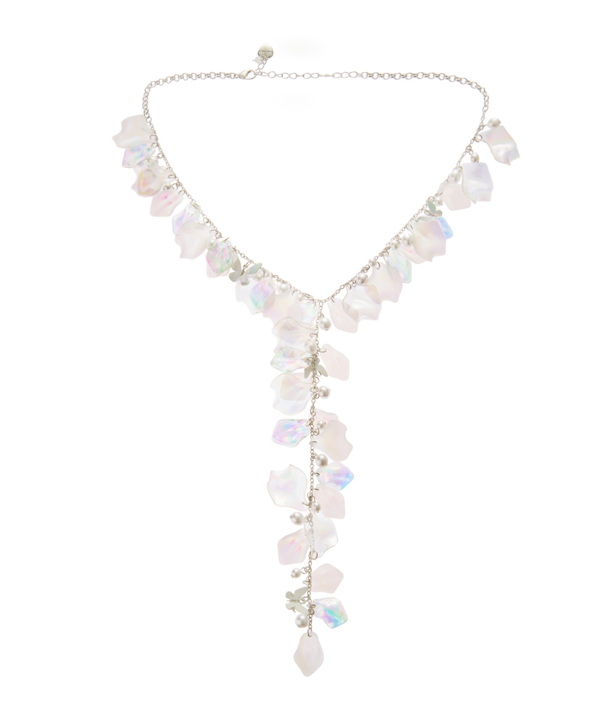Betsey Johnson Ivory Garden Glam Flower Petal Y-necklace In Ivory,rhodium