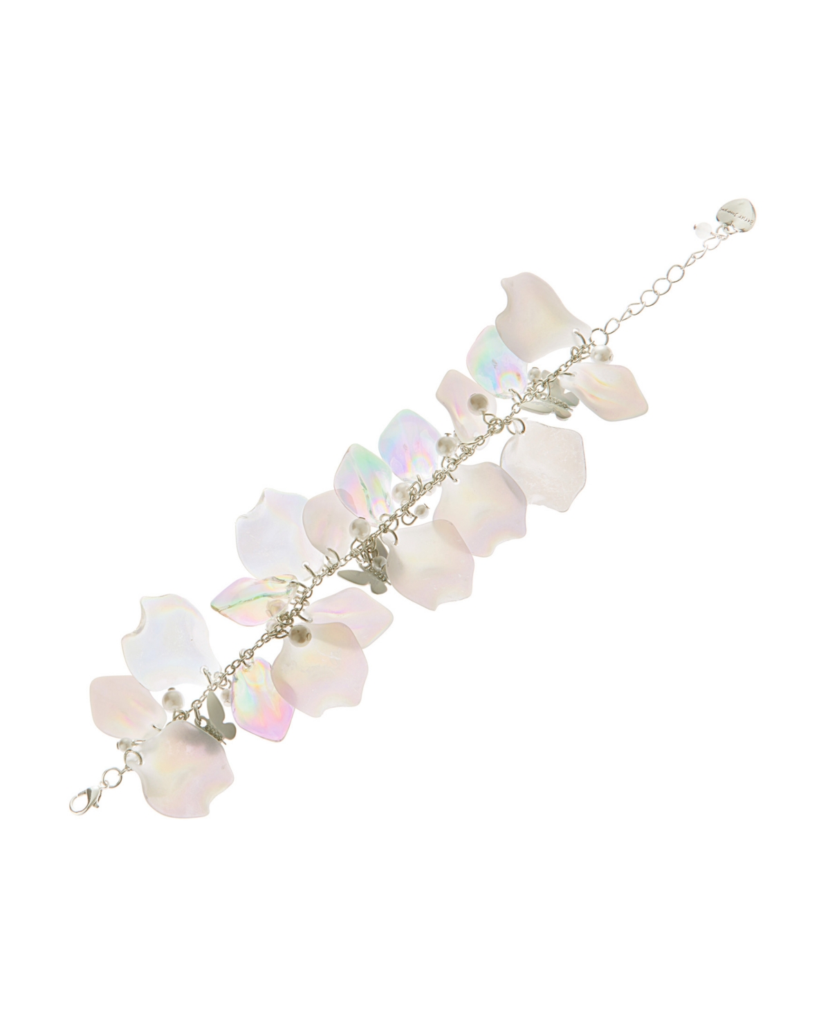 Betsey Johnson Ivory Garden Glam Flower Petal Link Bracelet In Ivory,rhodium