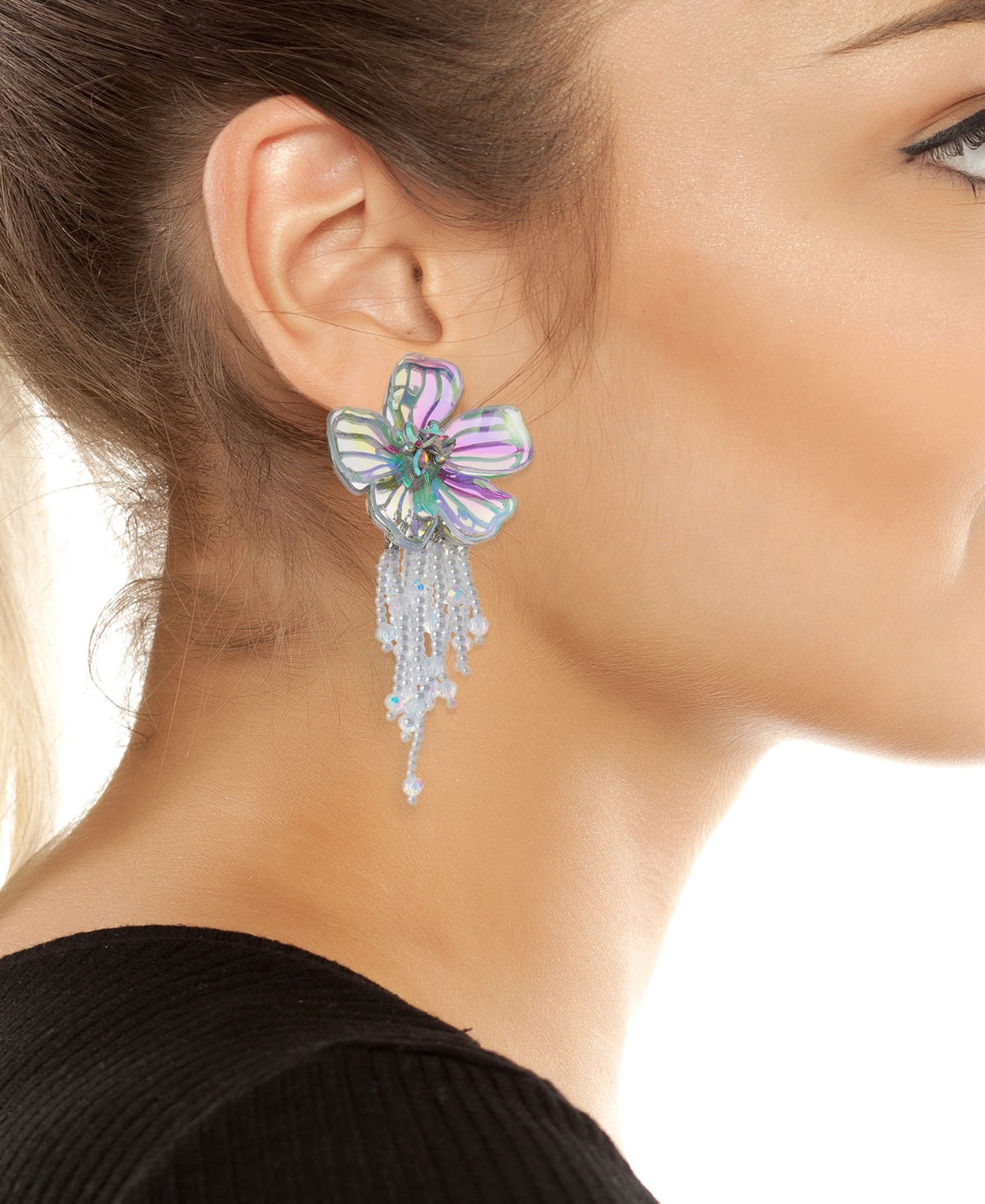 BETSEY JOHNSON FAUX STONE GARDEN GLAM FLOWER FRINGE DROP EARRINGS 