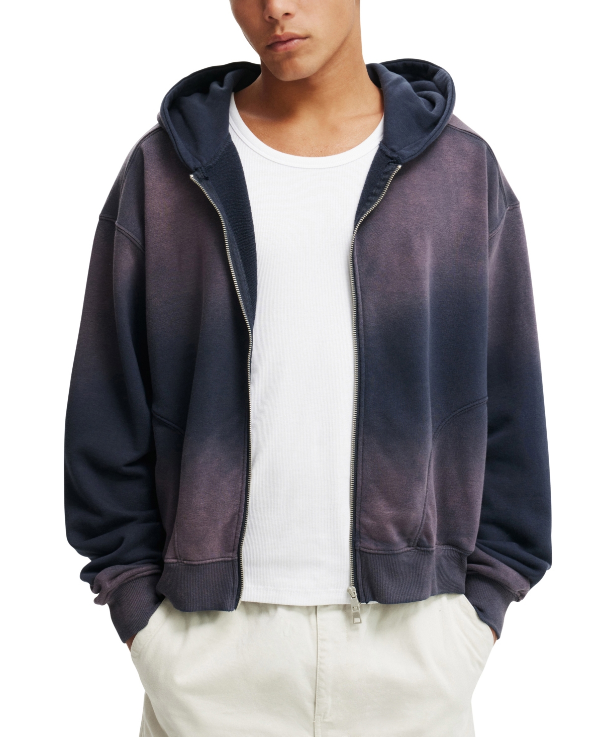 COTTON ON MEN'S CROPPED ZIP UP HOODIE