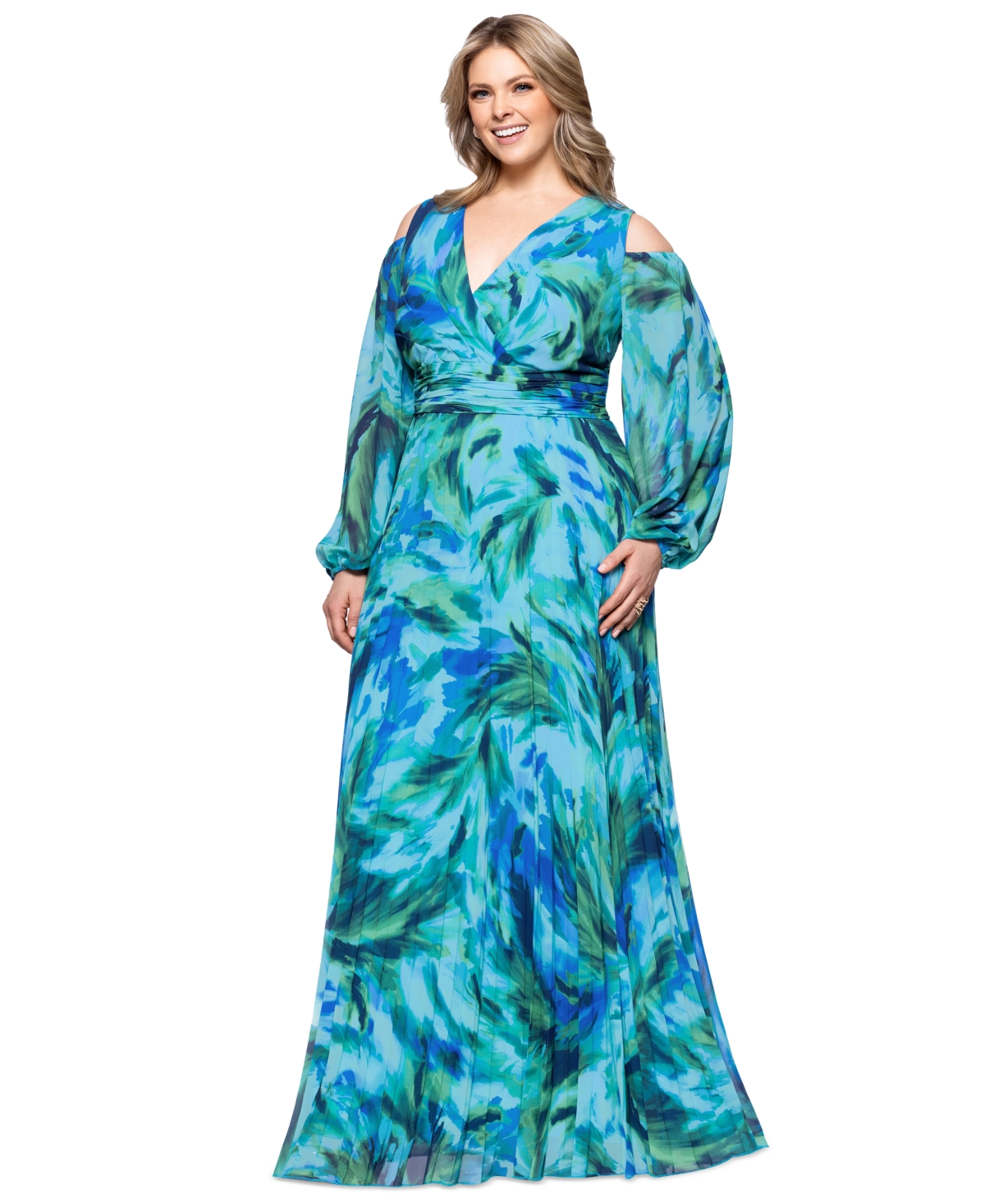 Xscape Plus Size Printed Cold-shoulder Dress