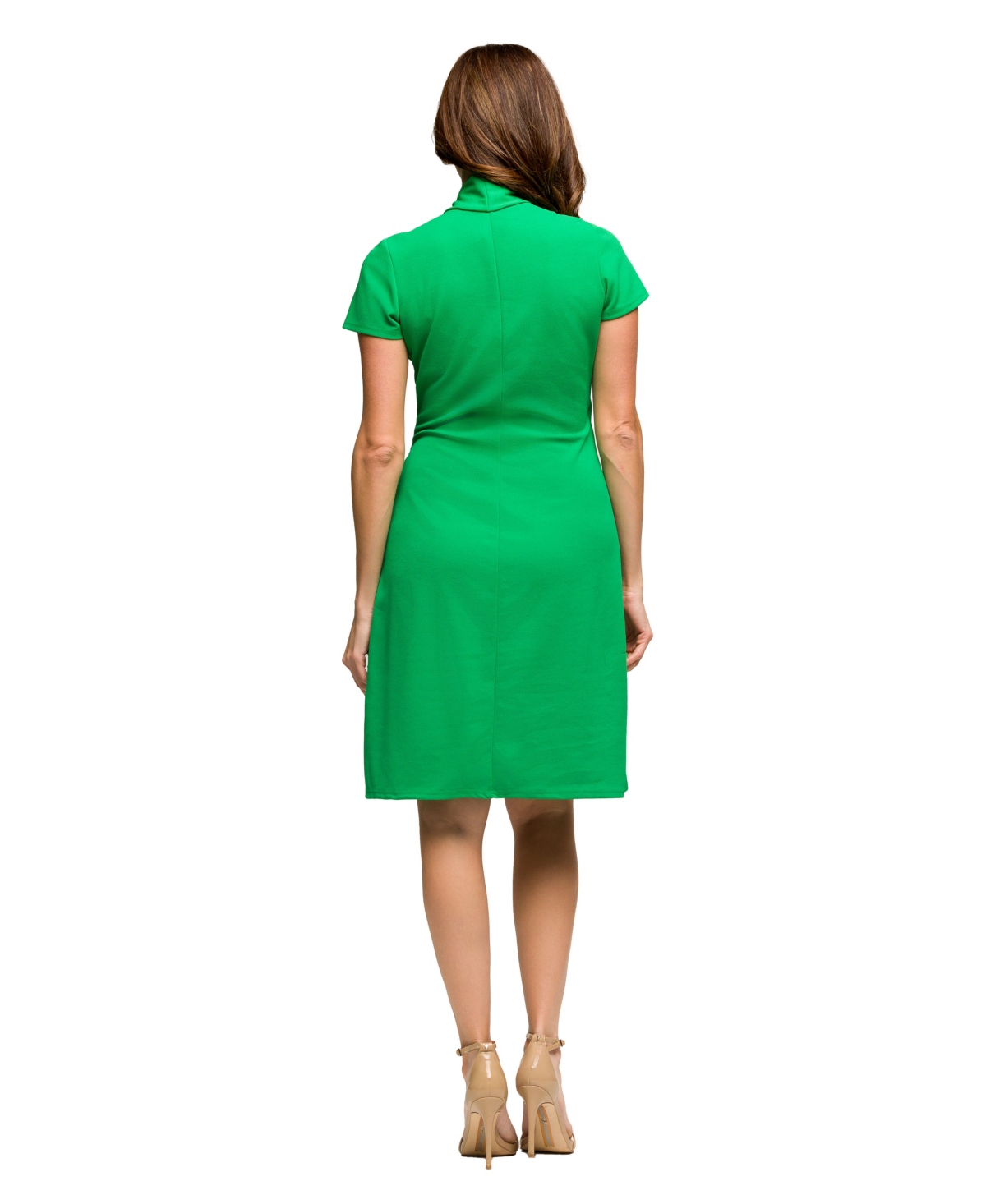 24seven Comfort Apparel Mandarin Collar Knee Length Wrap Dress