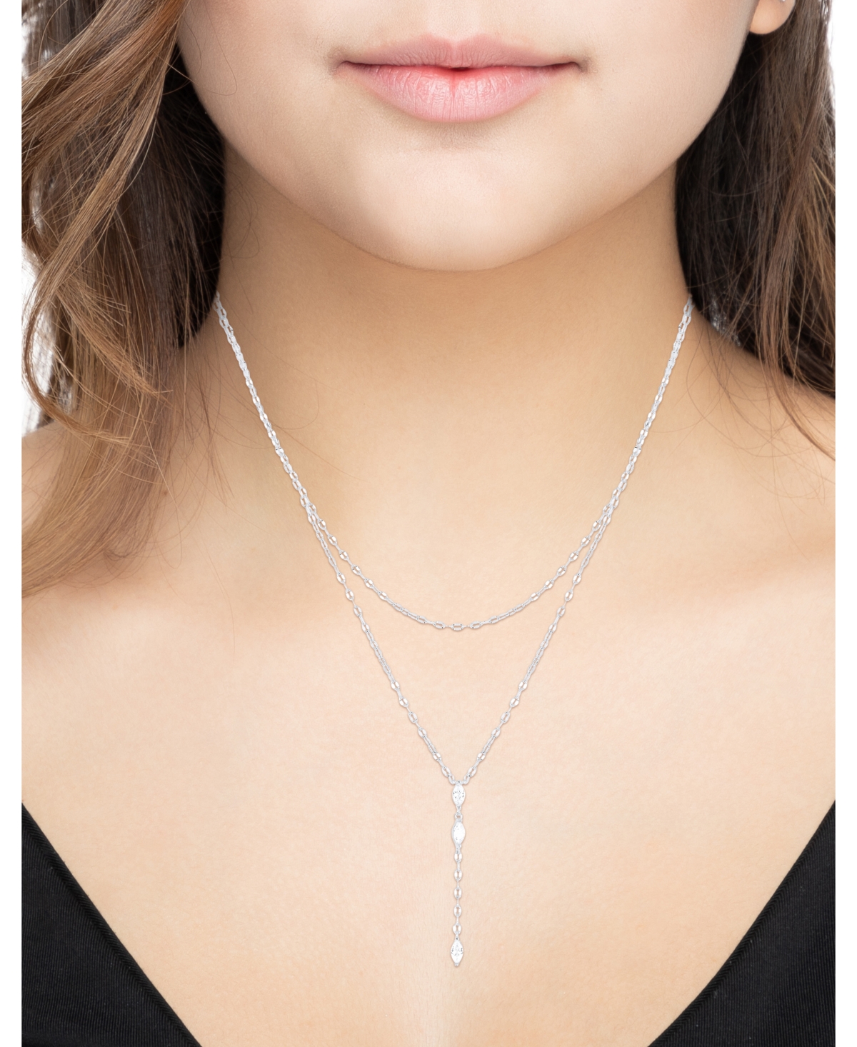 And Now This Cubic Zirconia Double Layer Y Necklace In Metallic