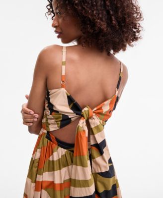 Women's Cotton Pleated-Bodice Tie-Back Midi Dress