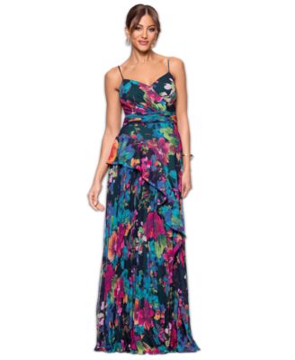 XSCAPE - Women's Floral-Print Sweetheart-Neck Gown