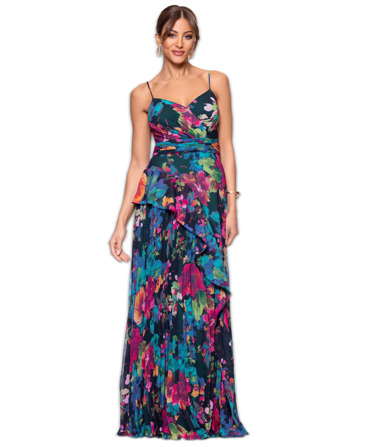 Women's Floral-Print Sweetheart-Neck Gown - Navy Multi