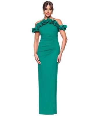 XSCAPE - Women's Halter-Strap Ruffled Gown