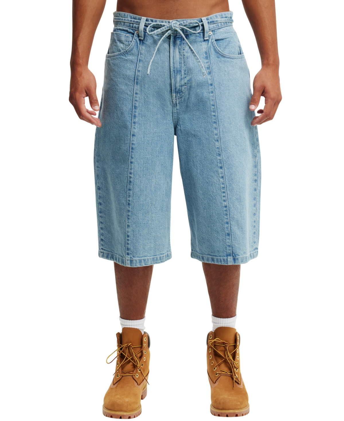 Shop Cotton On Men's Super Baggy Jean Shorts In Pintuck Sports Blue