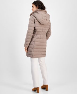 Women's Faux-Fur-Collar Hooded Packable Puffer Coat