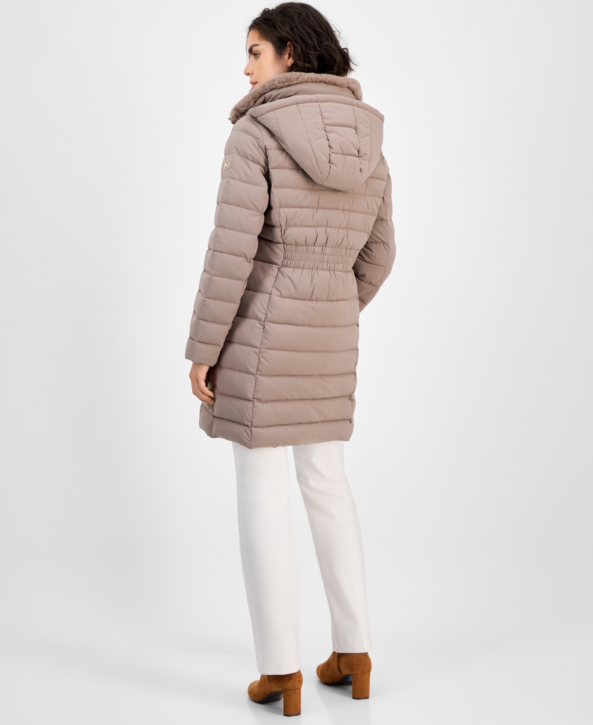 Michael Kors Michael  Women's Faux-fur-collar Hooded Packable Puffer Coat In Neutral