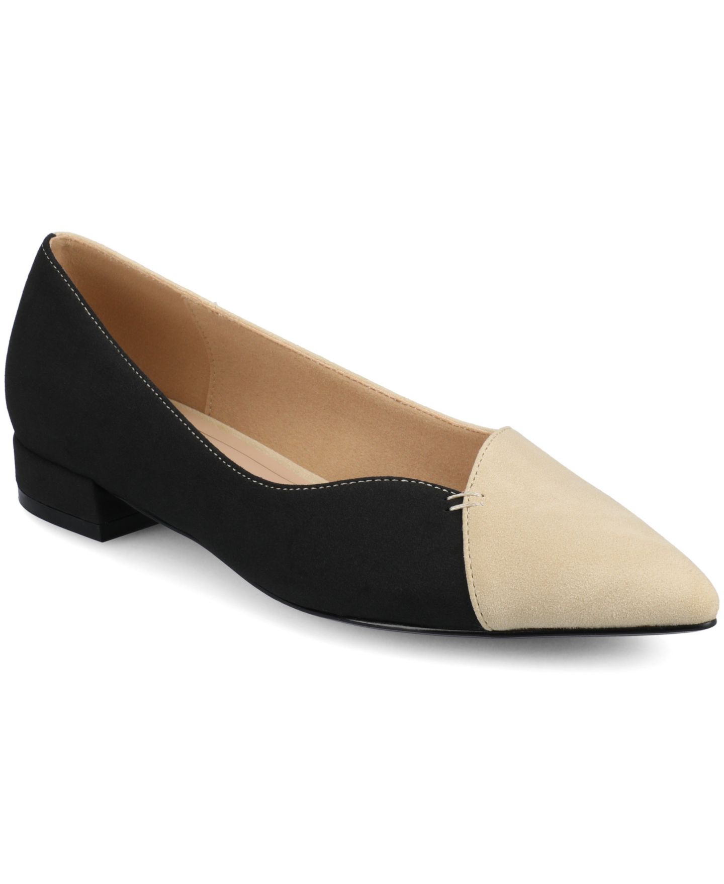 Женские туфли Journee Collection Carmin Block Heel Pointed Toe Flats, цвет: Чёрный / Песочный — фото 1