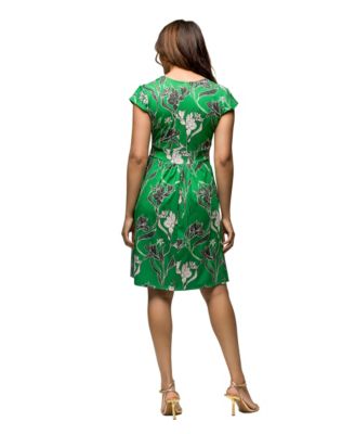 Women's Cap Sleeve V Neck Knee Length Pocket Dress