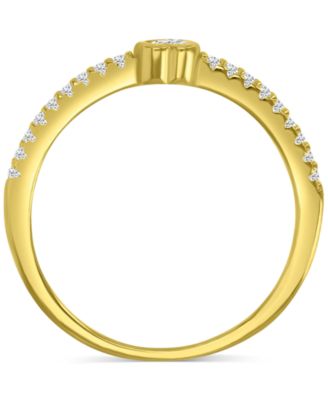 Cubic Zirconia Heart Promise Stack Ring in 14k Gold-Plated Sterling Silver