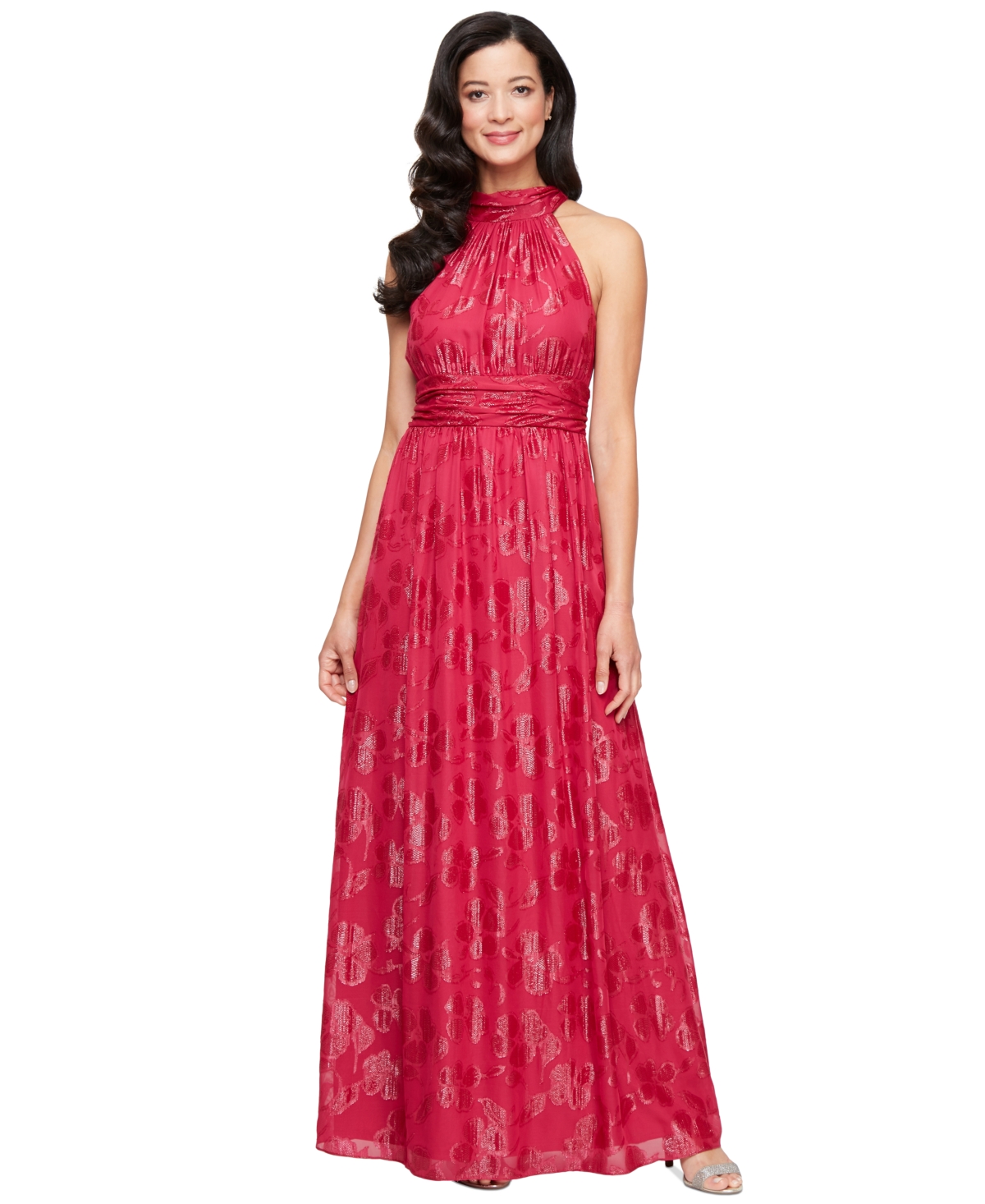 Women's Burnout Chiffon Sleeveless Gown - Fuchsia
