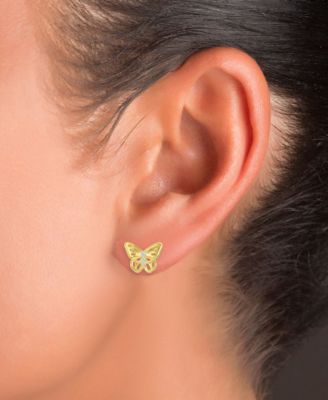 Pav&eacute; Butterfly Stud Earrings in 14k Gold over Sterling Silver