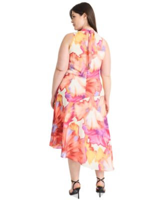 Plus Size Printed Asymmetric-Hem Midi Dress