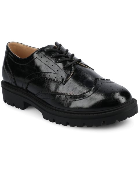 Женские туфли Journee Collection Claudiya Lug Sole Lace Up Oxford, цвет: Чёрный лаковый