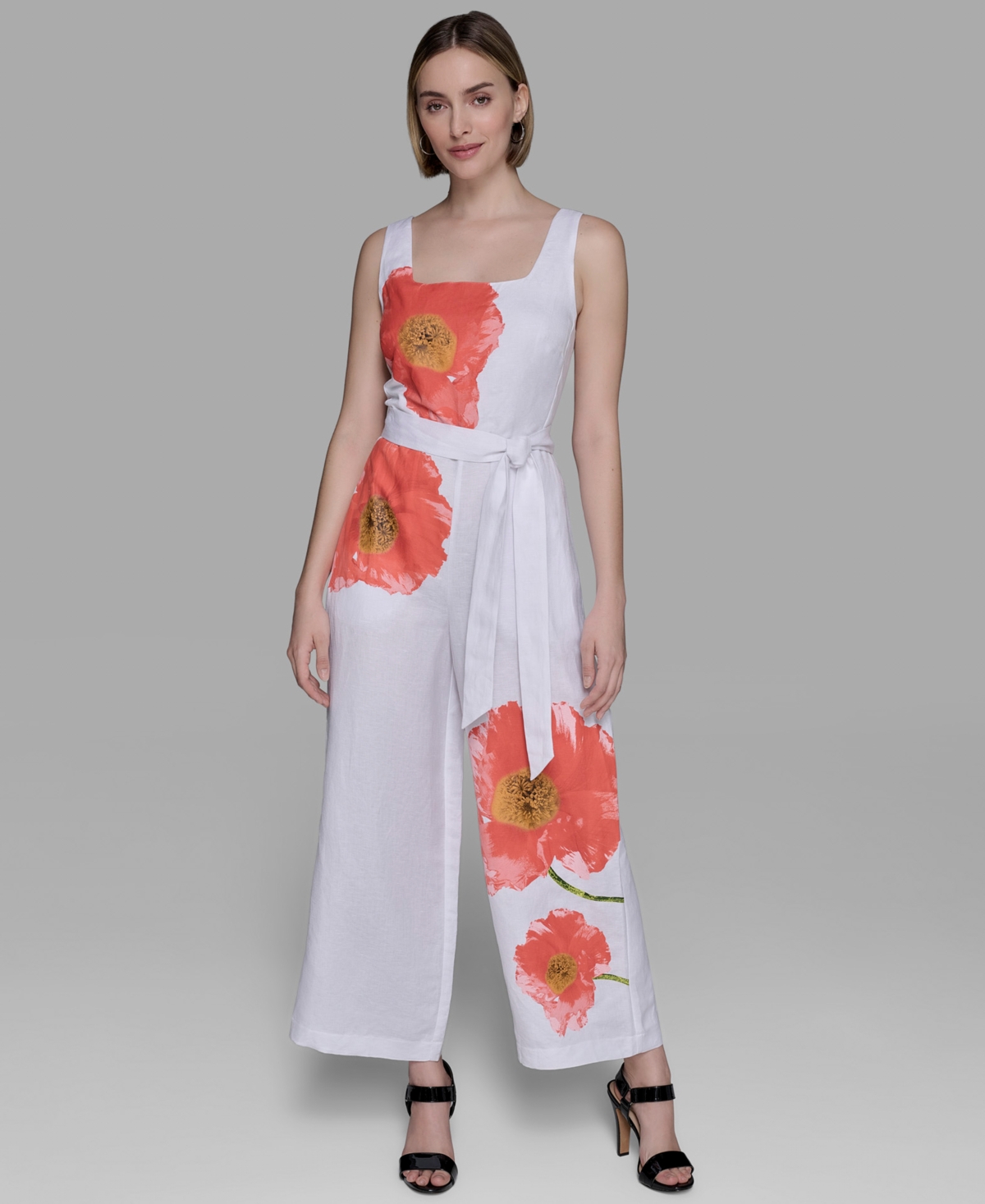 Karl Lagerfeld Women's Linen-blend Floral-print Jumpsuit