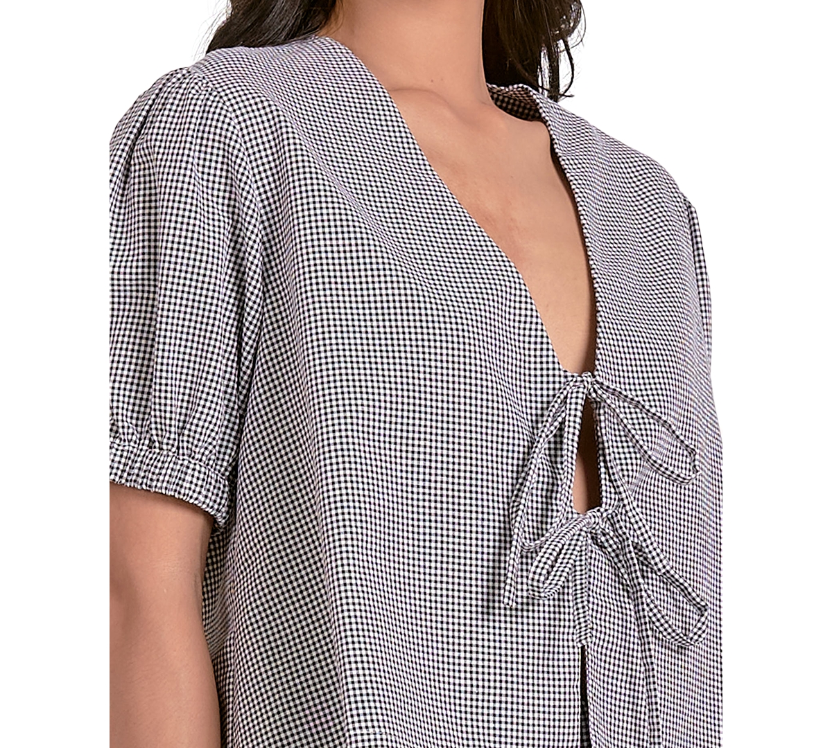 Shop Elan Women's Seersucker Tie-front Puff-sleeve Top