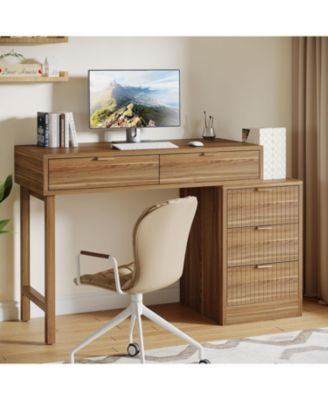 Computer Desk with 5 Drawers,Modern Wooden Study Table Office Workstation for Home Office, Small Spaces