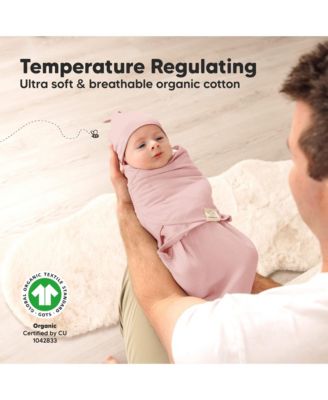 3-Pack Organic Baby Swaddle Sleep Sacks with Knot Hats, Newborn Baby Swaddles Wrap 0-3 Months, Ergonomic Wearable Blanket