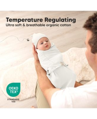 3-Pack Organic Baby Swaddle Sleep Sacks with Knot Hats, Newborn Baby Swaddles Wrap 0-3 Months, Ergonomic Wearable Blanket