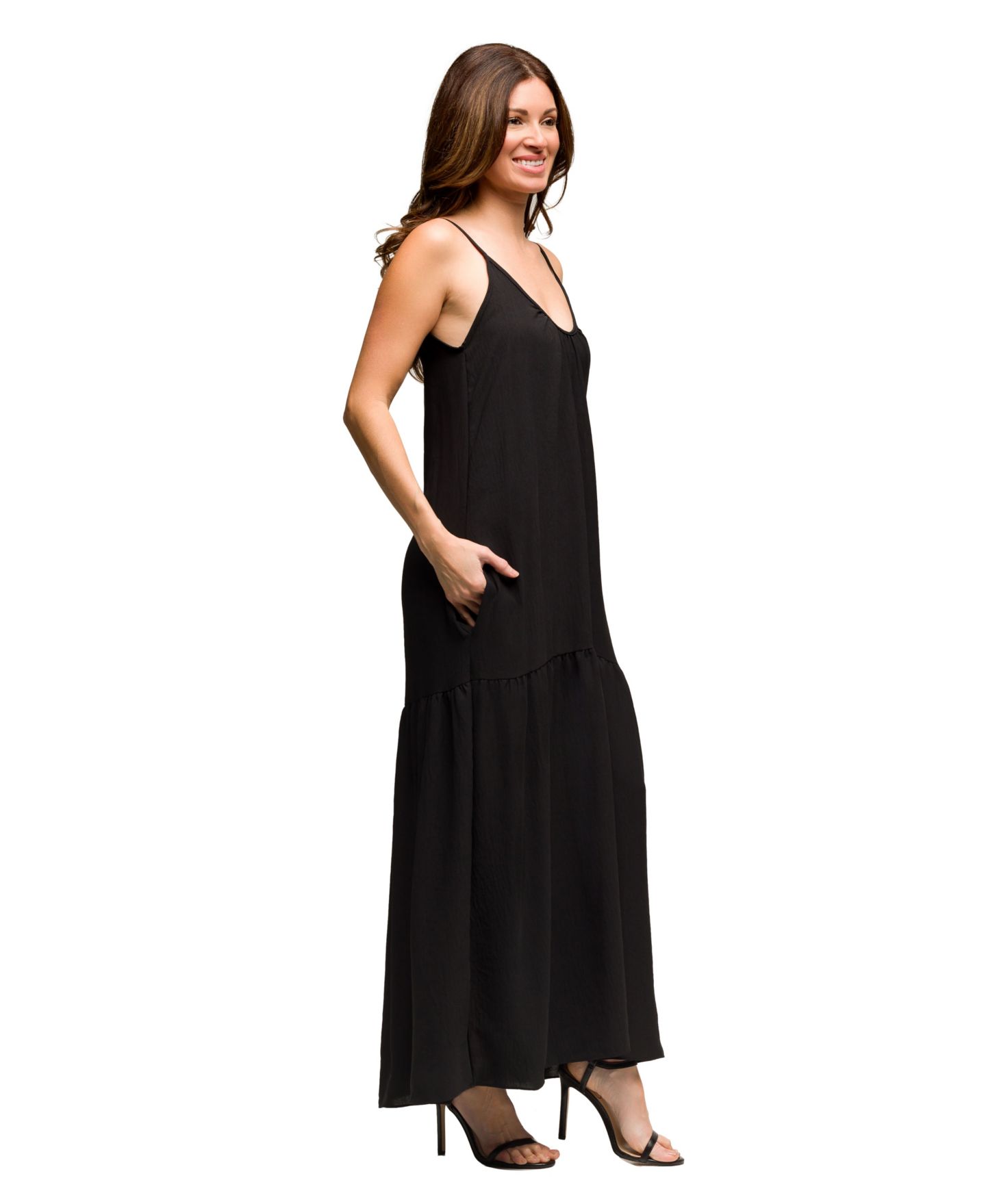 Женское платье 24seven Comfort Apparel Lightweight Spaghetti Strap Pocket Maxi, цвет: Чёрный — фото 3