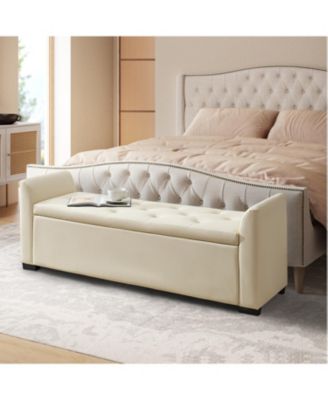 Monica 57.75 PU "Wide Tufted Storage Bench with Flared Arms